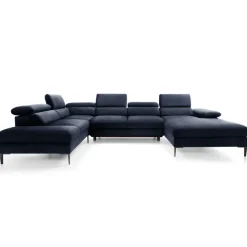 Divano letto regolabile angolare sinistro 5 posti 353x214cm tessuto blu Calmora