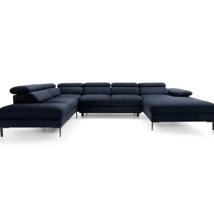 Divano letto regolabile angolare sinistro 5 posti 353x214cm tessuto blu Calmora
