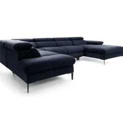 Divano letto regolabile angolare sinistro 5 posti 353x214cm tessuto blu Calmora