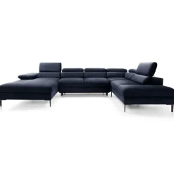 Divano letto regolabile angolare destro 5 posti 353x214cm tessuto blu Calmora