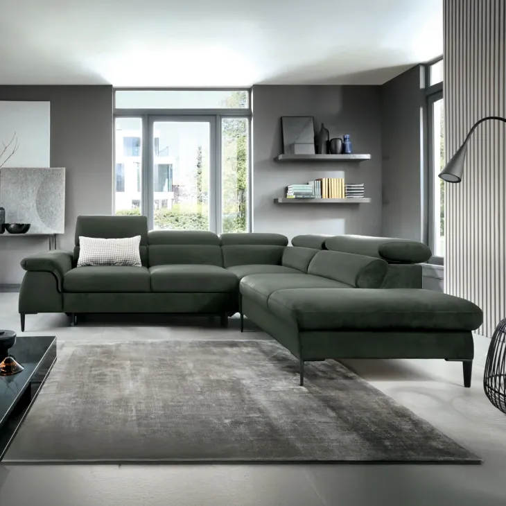 Divano letto regolabile angolare destra 5 posti 280x214cm tessuto verde Snuggity