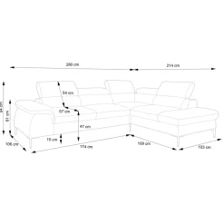 Divano letto regolabile angolare sinistra 5 posti 280x214cm tessuto verde Snuggity