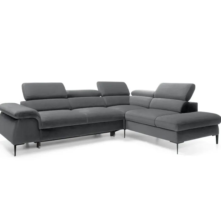 Divano letto regolabile angolare destra 5 posti 280x214cm tessuto grigio Snuggity