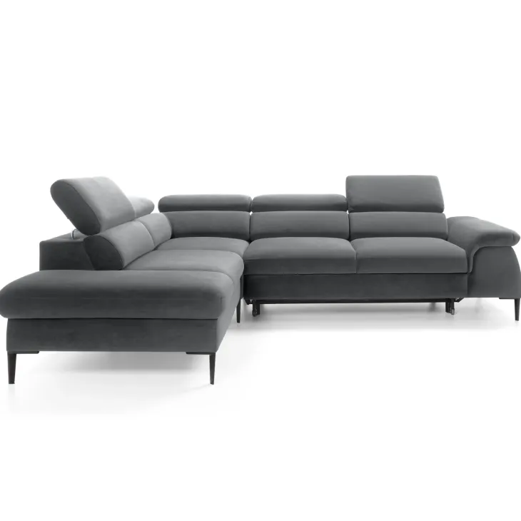 Divano letto regolabile angolare sinistra 5 posti 280x214cm tessuto grigio Snuggity