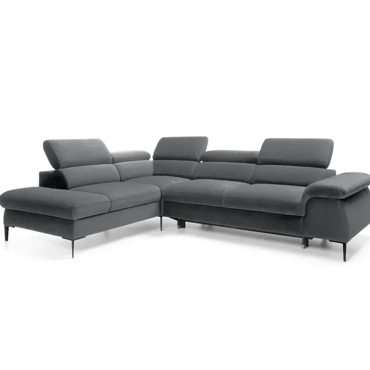 Divano letto regolabile angolare sinistra 5 posti 280x214cm tessuto grigio Snuggity