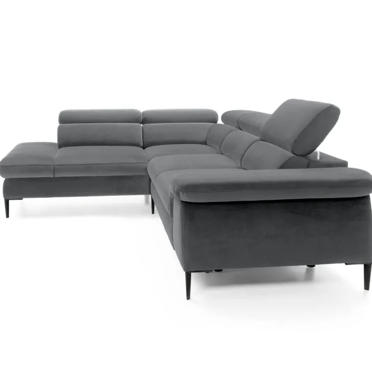 Divano letto regolabile angolare sinistra 5 posti 280x214cm tessuto grigio Snuggity