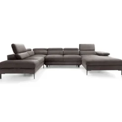 Divano letto regolabile angolare sinistro 5 posti 353x214cm tessuto tortora scuro Calmora