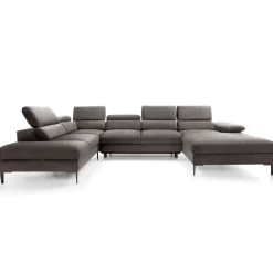 Divano letto regolabile angolare sinistro 5 posti 353x214cm tessuto tortora scuro Calmora