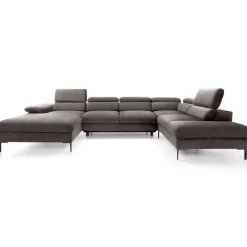 Divano letto regolabile angolare destro 5 posti 353x214cm tessuto tortora scuro Calmora