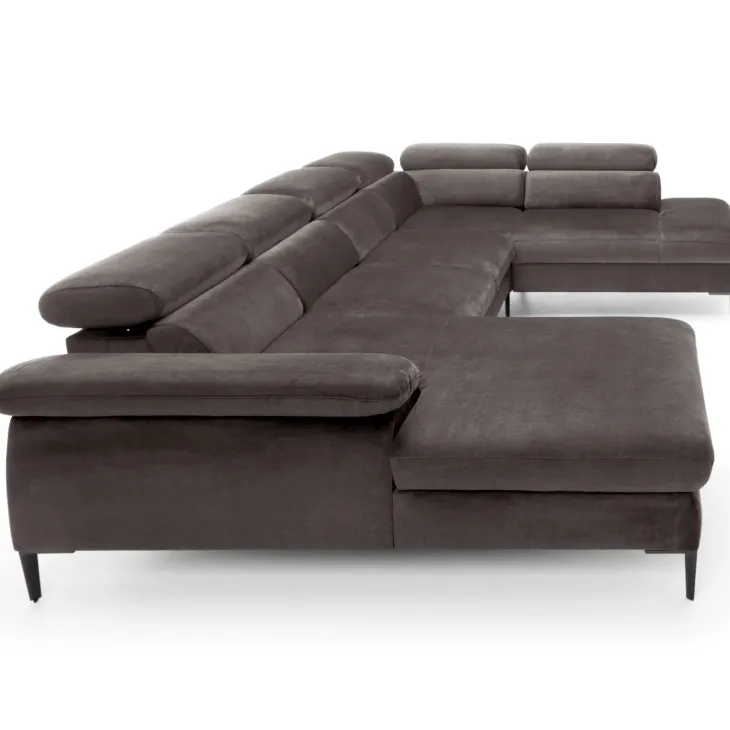 Divano letto regolabile angolare destro 5 posti 353x214cm tessuto tortora scuro Calmora