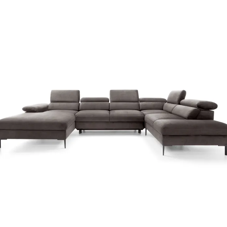 Divano letto regolabile angolare destro 5 posti 353x214cm tessuto tortora scuro Calmora
