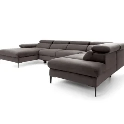 Divano letto regolabile angolare destro 5 posti 353x214cm tessuto tortora scuro Calmora