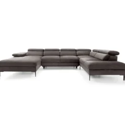 Divano letto regolabile angolare destro 5 posti 353x214cm tessuto tortora scuro Calmora