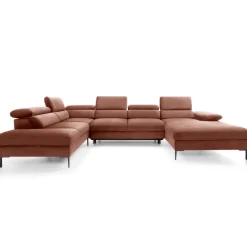 Divano letto regolabile angolare sinistro 5 posti 353x214cm tessuto arancio corallo Calmora