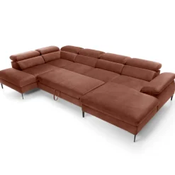 Divano letto regolabile angolare sinistro 5 posti 353x214cm tessuto arancio corallo Calmora