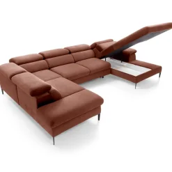 Divano letto regolabile angolare sinistro 5 posti 353x214cm tessuto arancio corallo Calmora