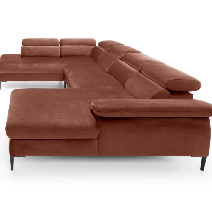 Divano letto regolabile angolare sinistro 5 posti 353x214cm tessuto arancio corallo Calmora