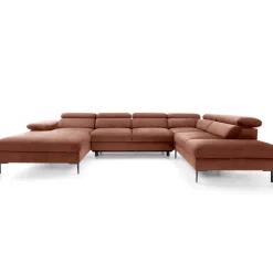 Divano letto regolabile angolare destro 5 posti 353x214cm tessuto arancio corallo Calmora