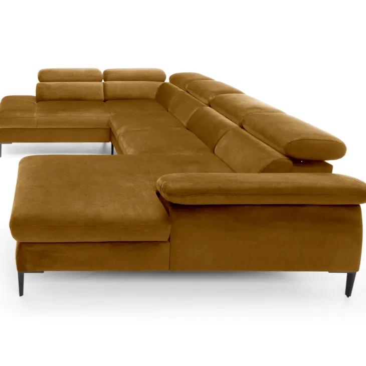 Divano letto regolabile angolare sinistro 5 posti 353x214cm tessuto giallo senape Calmora