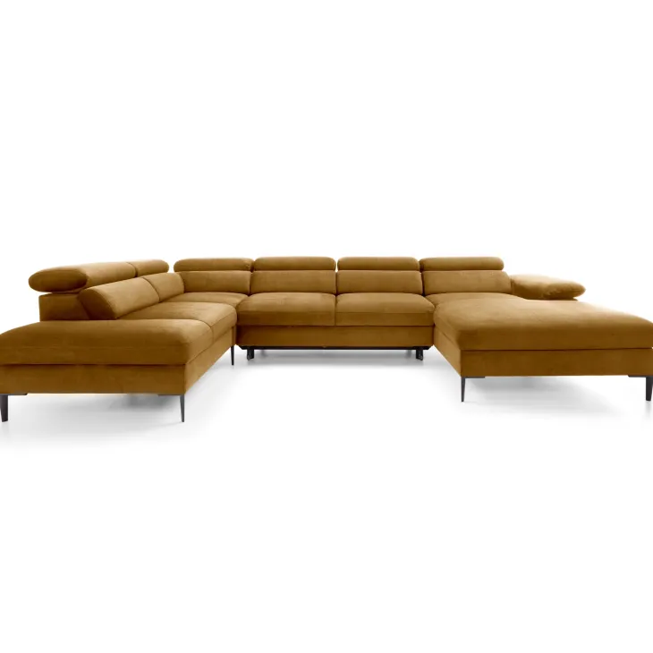Divano letto regolabile angolare sinistro 5 posti 353x214cm tessuto giallo senape Calmora