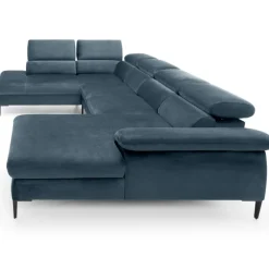 Divano letto regolabile angolare sinistro 5 posti 353x214cm tessuto azzurro Calmora