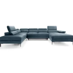 Divano letto regolabile angolare sinistro 5 posti 353x214cm tessuto azzurro Calmora