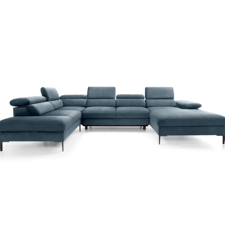 Divano letto regolabile angolare sinistro 5 posti 353x214cm tessuto azzurro Calmora