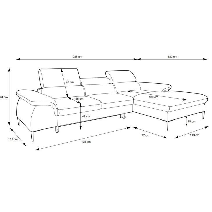 Divano letto regolabile angolare sinistra 4 posti 288x182cm tessuto marrone Loungey
