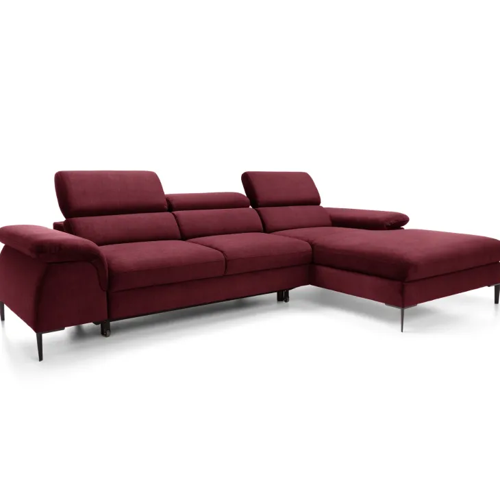 Divano letto regolabile angolare destra 4 posti 288x182cm tessuto rosso bordeaux Loungey