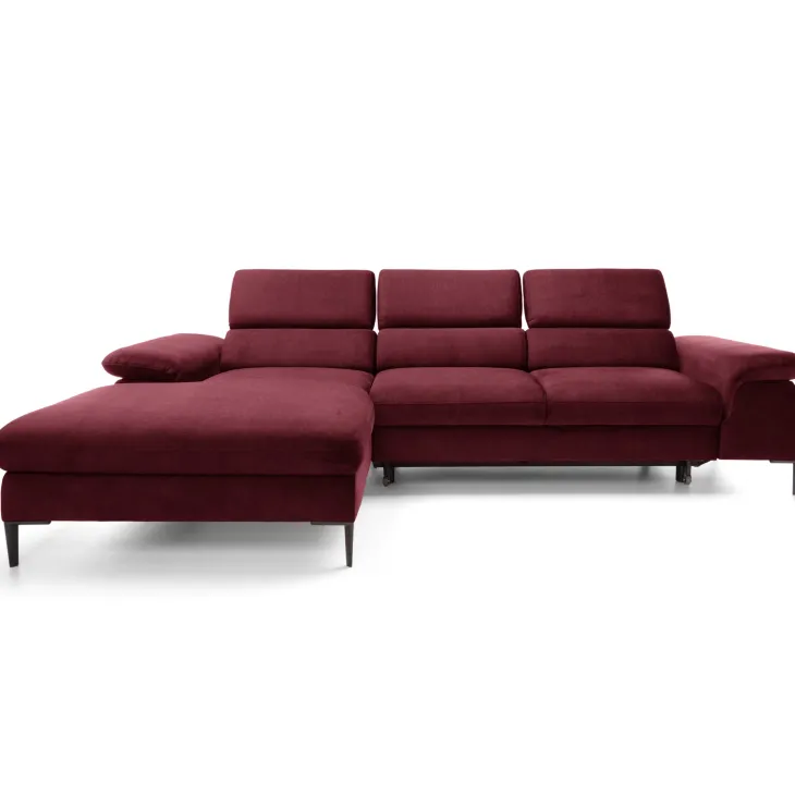 Divano letto regolabile angolare sinistra 4 posti 288x182cm tessuto rosso bordeaux Loungey