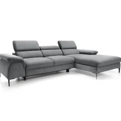 Divano letto regolabile angolare destra 4 posti 288x182cm tessuto grigio chiaro Loungey
