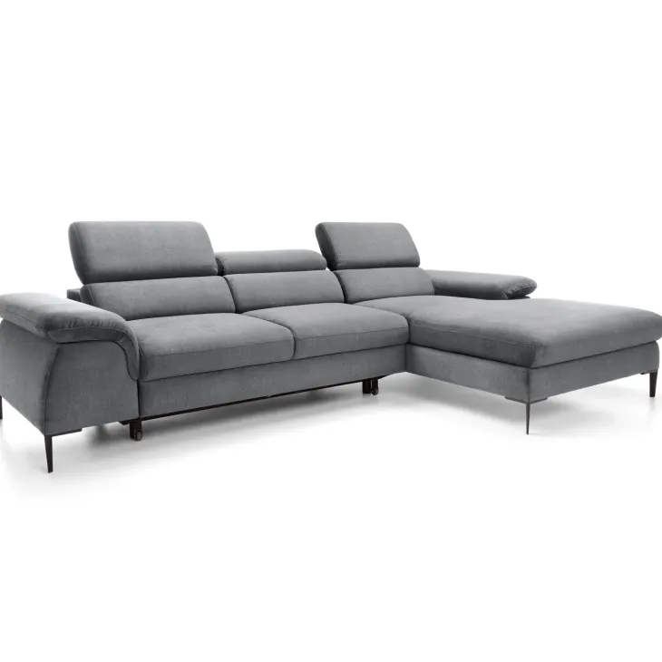 Divano letto regolabile angolare destra 4 posti 288x182cm tessuto grigio chiaro Loungey