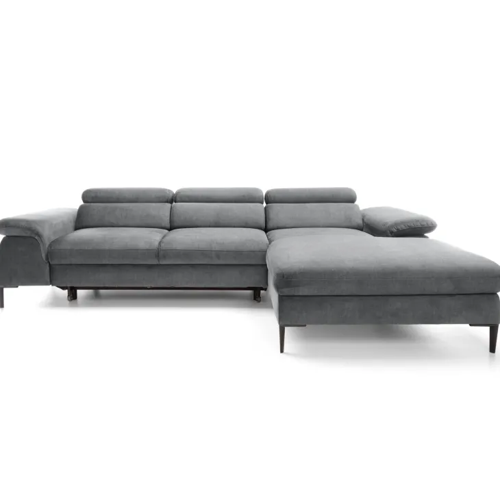 Divano letto regolabile angolare destra 4 posti 288x182cm tessuto grigio chiaro Loungey