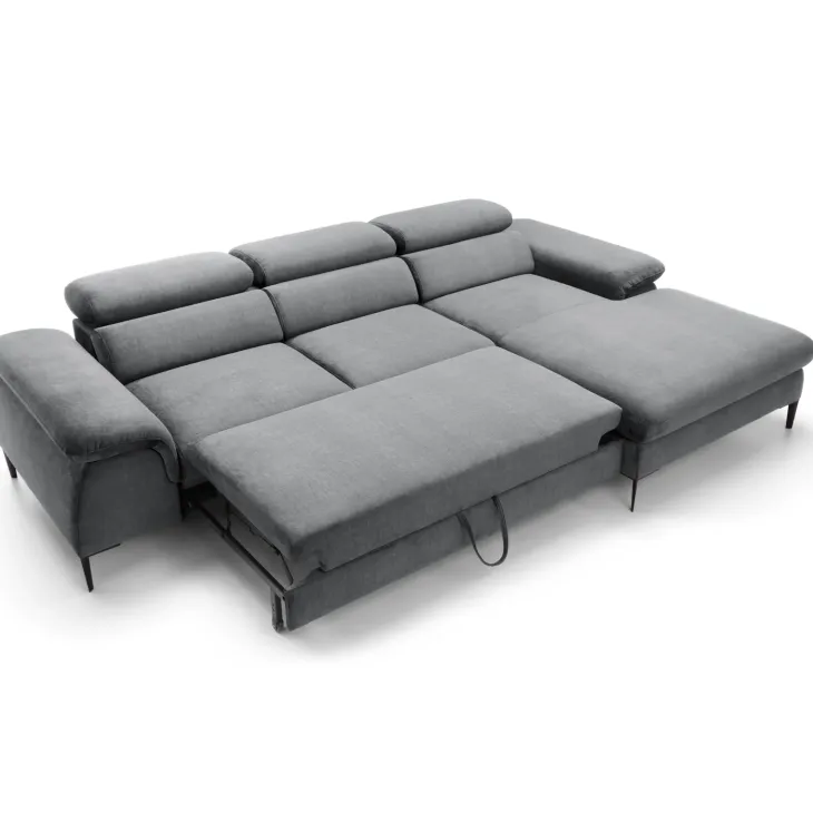 Divano letto regolabile angolare destra 4 posti 288x182cm tessuto grigio chiaro Loungey
