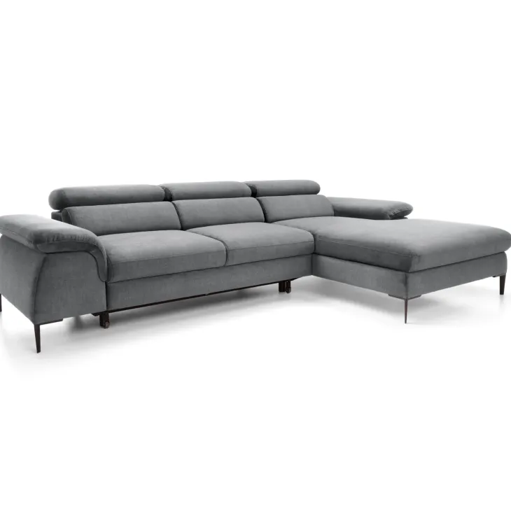 Divano letto regolabile angolare destra 4 posti 288x182cm tessuto grigio chiaro Loungey