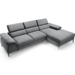 Divano letto regolabile angolare destra 4 posti 288x182cm tessuto grigio chiaro Loungey