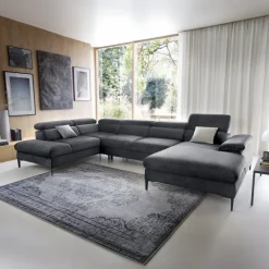 Divano letto regolabile angolare sinistro 5 posti 353x214cm tessuto grigio scuro Calmora