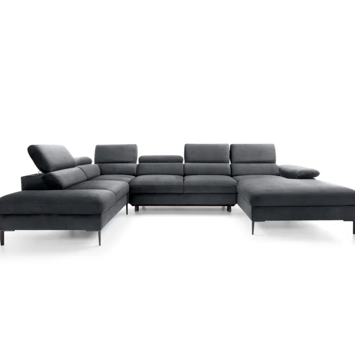 Divano letto regolabile angolare sinistro 5 posti 353x214cm tessuto grigio scuro Calmora