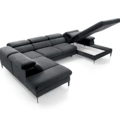 Divano letto regolabile angolare sinistro 5 posti 353x214cm tessuto grigio scuro Calmora