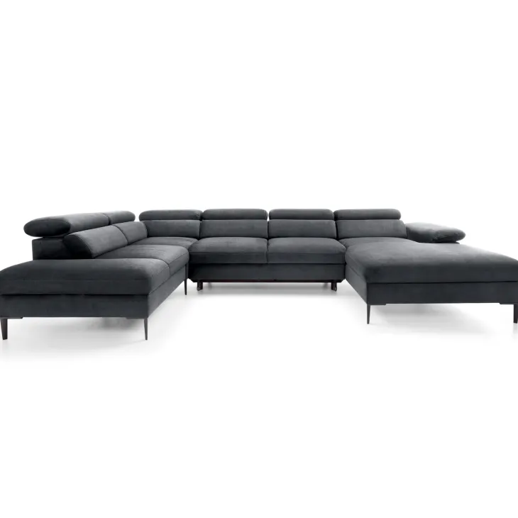 Divano letto regolabile angolare sinistro 5 posti 353x214cm tessuto grigio scuro Calmora