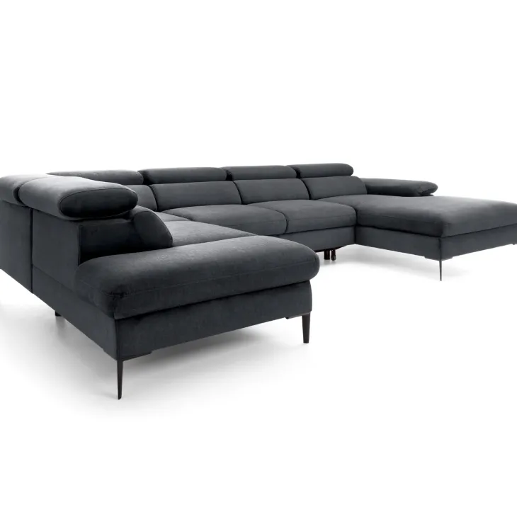 Divano letto regolabile angolare sinistro 5 posti 353x214cm tessuto grigio scuro Calmora