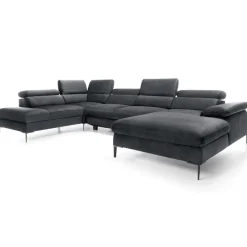 Divano letto regolabile angolare sinistro 5 posti 353x214cm tessuto grigio scuro Calmora