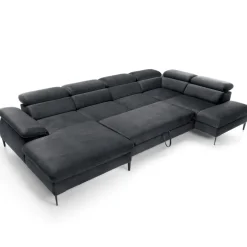Divano letto regolabile angolare destro 5 posti 353x214cm tessuto grigio scuro Calmora