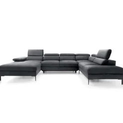 Divano letto regolabile angolare destro 5 posti 353x214cm tessuto grigio scuro Calmora
