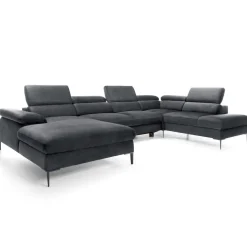Divano letto regolabile angolare destro 5 posti 353x214cm tessuto grigio scuro Calmora