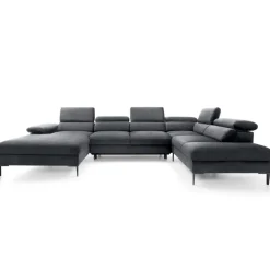Divano letto regolabile angolare destro 5 posti 353x214cm tessuto grigio scuro Calmora