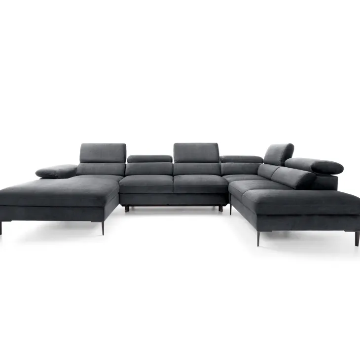 Divano letto regolabile angolare destro 5 posti 353x214cm tessuto grigio scuro Calmora