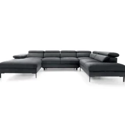 Divano letto regolabile angolare destro 5 posti 353x214cm tessuto grigio scuro Calmora
