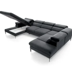 Divano letto regolabile angolare destro 5 posti 353x214cm tessuto grigio scuro Calmora