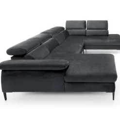 Divano letto regolabile angolare destro 5 posti 353x214cm tessuto grigio scuro Calmora